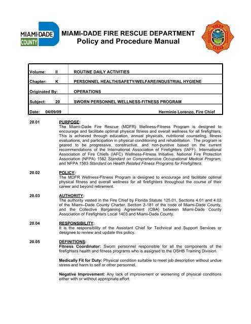 MIAMI-DADE FIRE RESCUE DEPARTMENT Policy And Procedure
