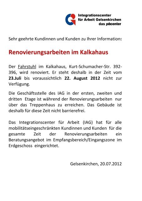 Renovierungsarbeiten Im Kalkahaus Iag Gelsenkirchen
