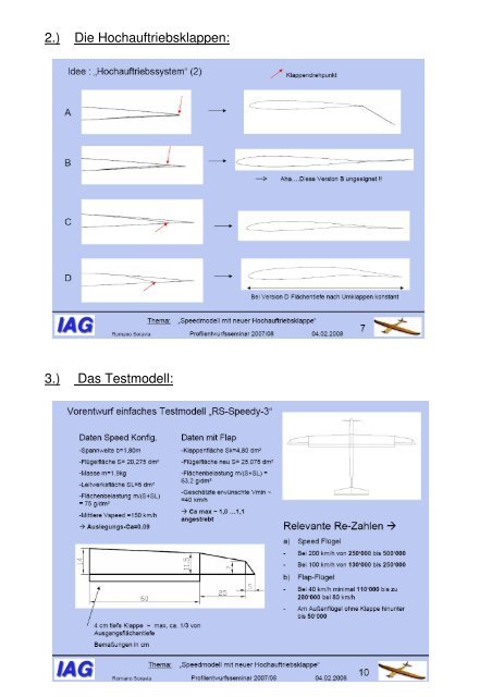 Profil fÃ¼r ein schnelles Segelflugmodell mit Elektroantrieb und ... - IAG