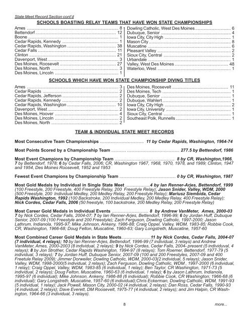 2010 swimming stat book - Iowa High School Athletic Association