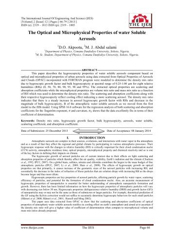 The Optical and Microphysical Properties of water Soluble Aerosols