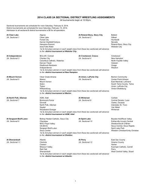 2014 Class 2A Sectional & District Wrestling Assignments