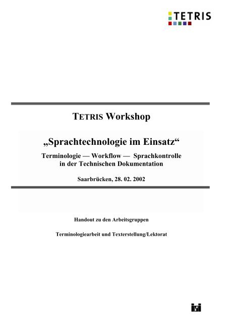 Handout TETRIS Workshop 2002 - IAI SaarbrÃ¼cken