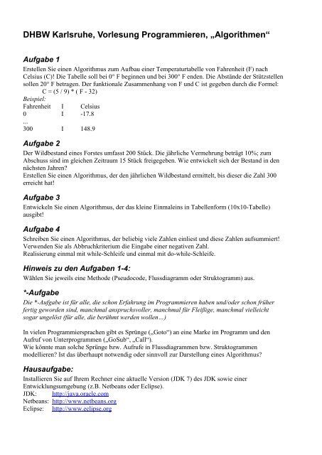 BA Karlsruhe, Vorlesung Programmieren, âAlgorithmenâ