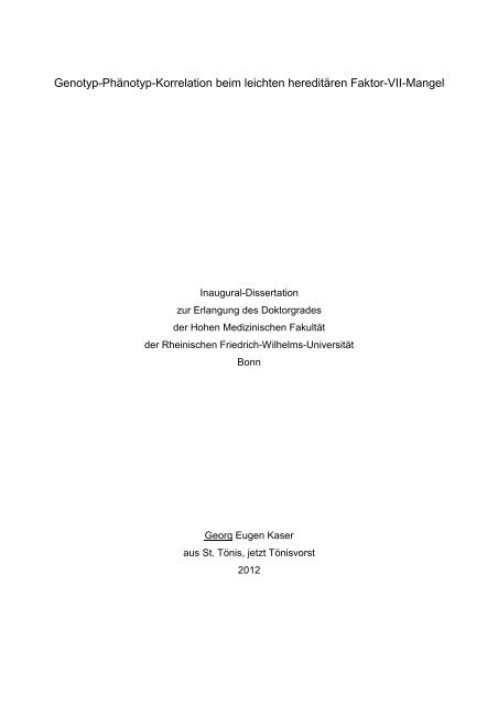 Kaser EG: Genotyp-PhÃ¤notyp-Korrelation beim leichten hereditÃ¤ren ...