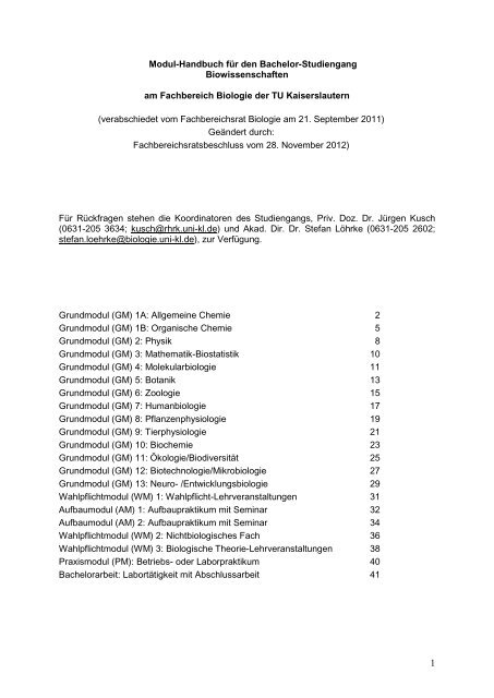 Modulhandbuch (Reformierter Studiengang) - Fachbereich Biologie