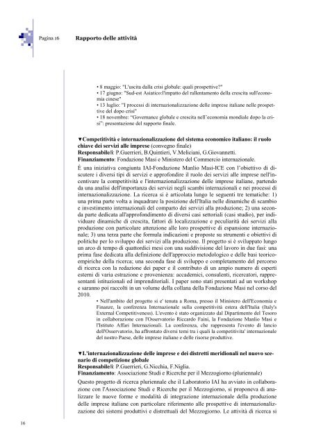 Rapporto attivitÃ  2009 - Istituto Affari Internazionali