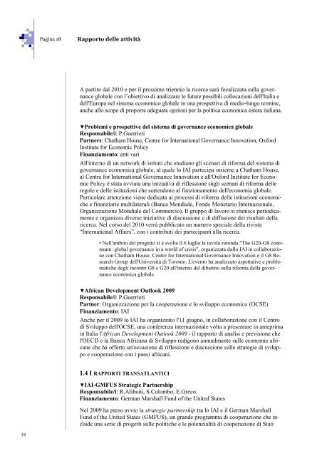 Rapporto attivitÃ  2009 - Istituto Affari Internazionali