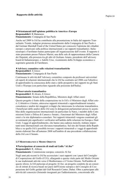 Rapporto attivitÃ  2009 - Istituto Affari Internazionali