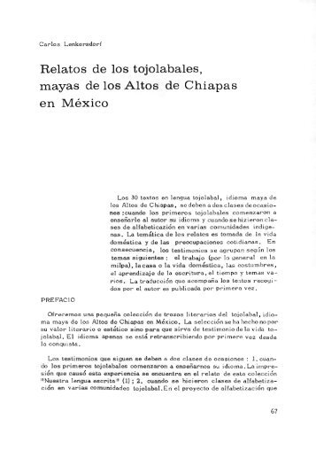 Relatos de los tojolabales, mayas de los Altos de Chiapas en MÃ©xico