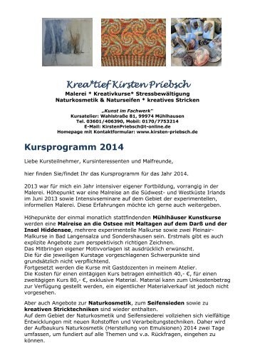 Kursprogramm 2014 - Atelier Kirsten Priebsch