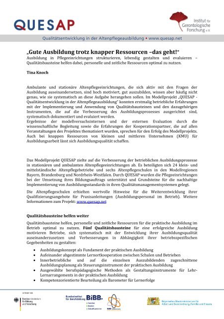 â€žGute Ausbildung trotz knapper Ressourcen â€“das geht!â€œ - BiBB