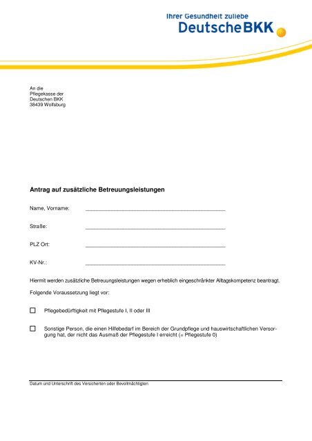 Antrag Zusa Tzliche Betreuungsleistungen Pdf 158 Deutsche Bkk