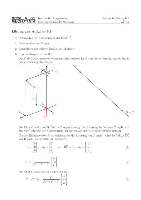 Blatt 6: Gleichgewicht 3D, Fachwerk - Institut fÃ¼r Angewandte und ...