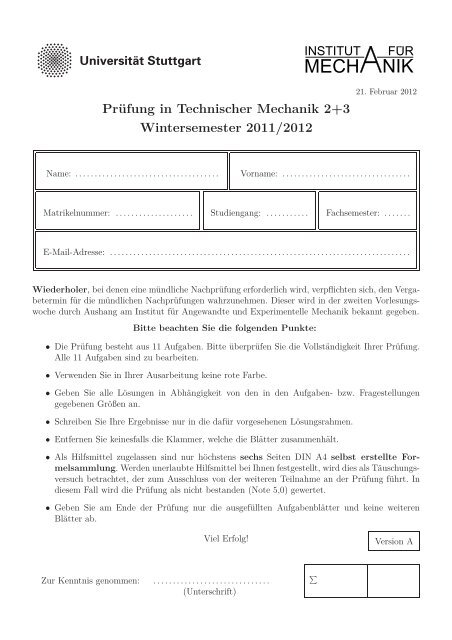 Wintersemester 2011/2012 - Institut fÃ¼r Angewandte und ...