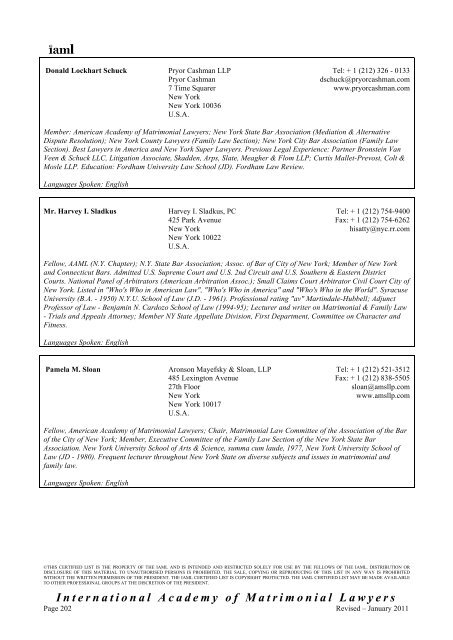 Certified List 2011 - International Academy of Matrimonial Lawyers