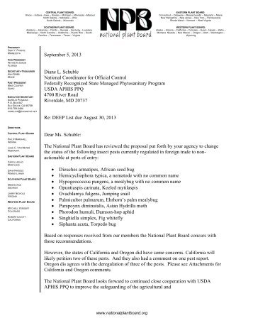 NPB letter of 9/05/2013 - aphis