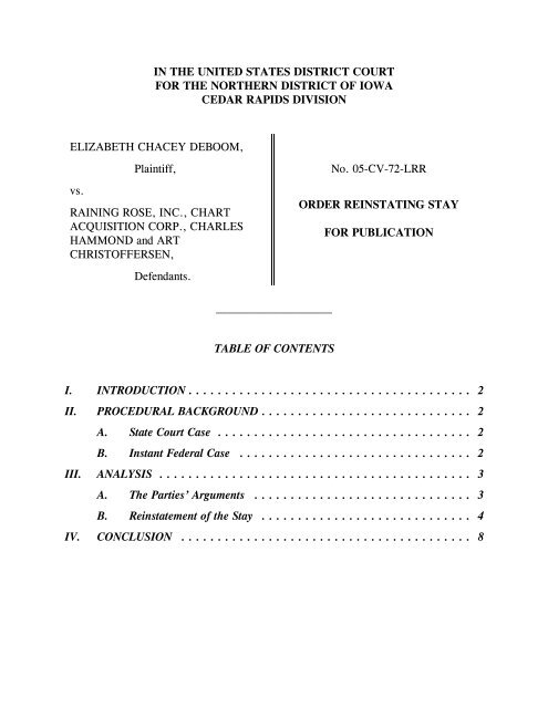 Elizabeth Chacey DeBoom v. Raining Rose, Inc., Chart - Northern ...