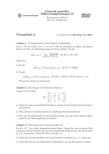 Numerik partieller Differentialgleichungen II Â¨Ubungsblatt 2.
