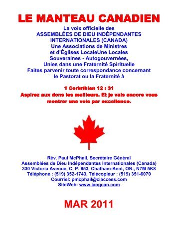 le manteau canadien mar 2011 - Independent Assemblies of God ...