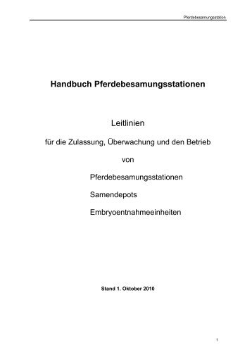 Handbuch Besamungsstationen fÃ¼r Pferde vom 1.10.2010