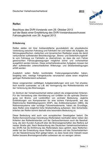 Reifen Beschluss des DVR-Vorstands vom 29. Oktober 2013 auf der ...