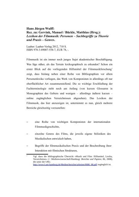 Gervink, Manuel / BÃ¼ckle, Matthias (Hrsg.): Lexikon der Filmmusik