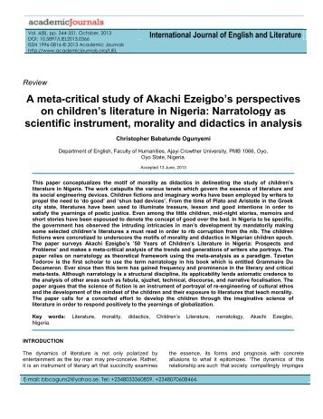 A meta-critical study of Akachi Ezeigbo's perspectives on children's ...