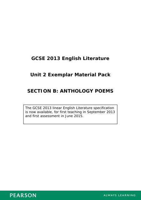 Edexcel Paper Two Exemplars : Pearson Edexcel ...