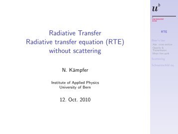 Radiative Transfer Radiative transfer equation (RTE) - IAP ...