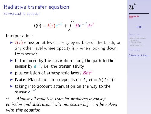 Radiative Transfer Radiative transfer equation (RTE) - IAP ...