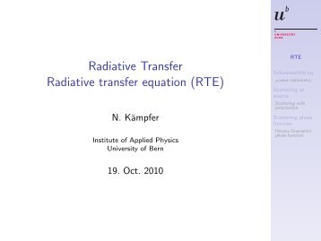 Radiative Transfer Radiative transfer equation (RTE) - IAP ...