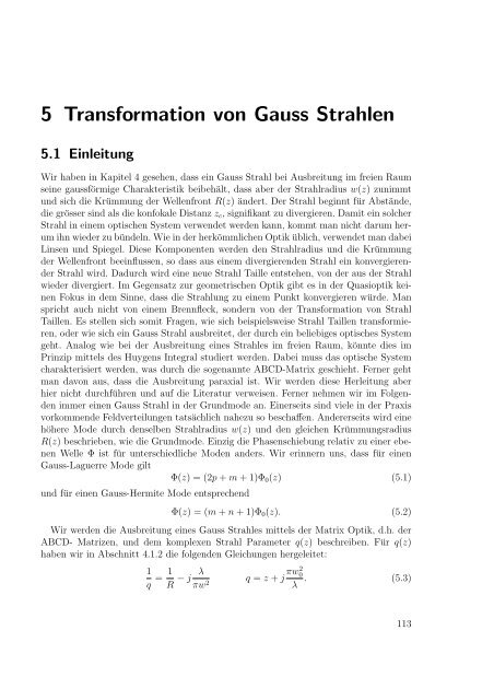 Kapitel 5: Transformation von Gauss Strahlen