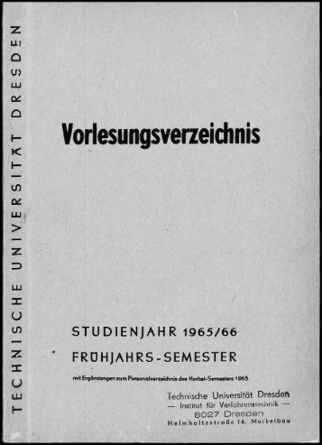 Vorlesungsverzeichnis Studienjahr 1965/66 Frühjahrssemester