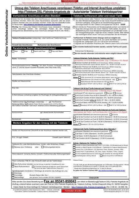 Auftragsformular Telekom Umzug (PDF) - DSL Flatrate Angebote