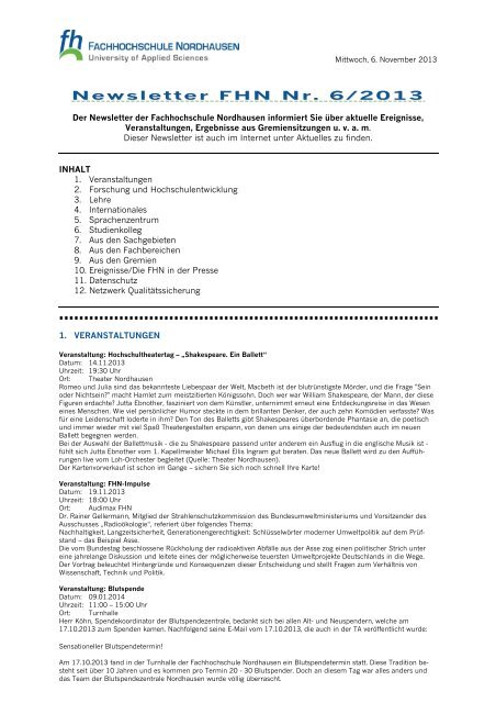 Newsletter FHN Nr - Fachhochschule Nordhausen