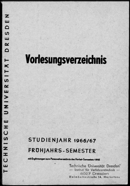 Vorlesungsverzeichnis Studienjahr 1966/67 Frühjahrssemester