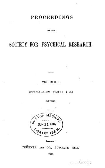 Proceedings of the Society for Psychical Research, V1 ... - Iapsop.com