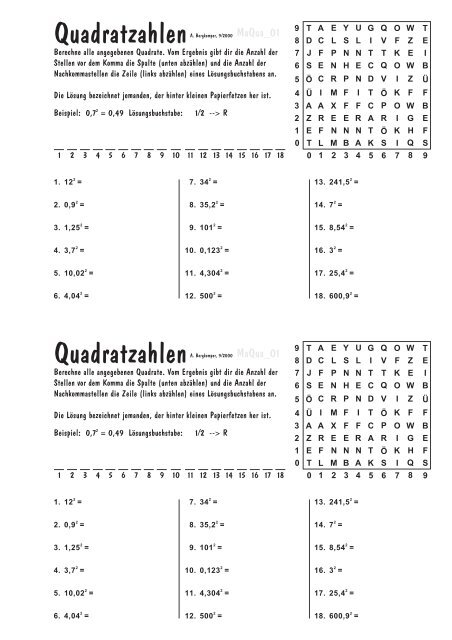 Quadratzahlen Quadratzahlen - Blume Programm