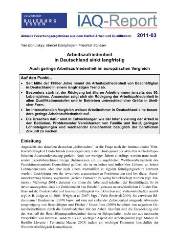 Arbeitszufriedenheit in Deutschland sinkt langfristig - Institut Arbeit ...