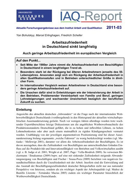 Arbeitszufriedenheit in Deutschland sinkt langfristig - Institut Arbeit ...