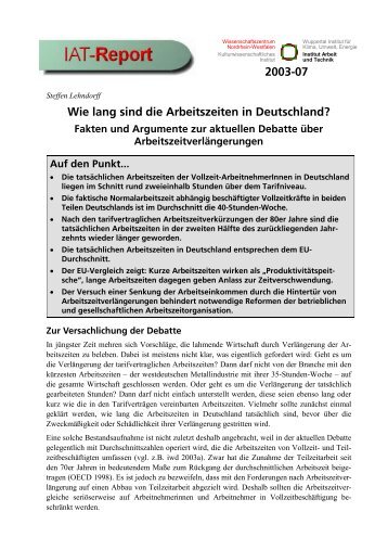 2003[07 Wie lang sind die Arbeitszeiten in Deutschland? - EconBiz