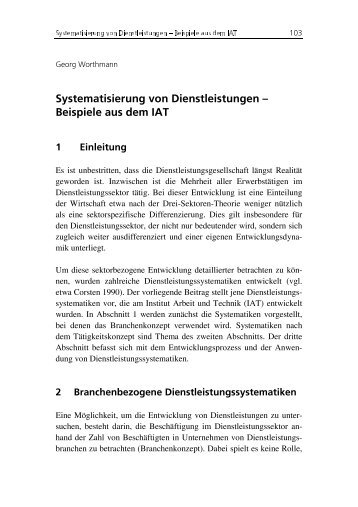 SYstematisierung von Dienstleistungen q Beispiele aus dem IAT