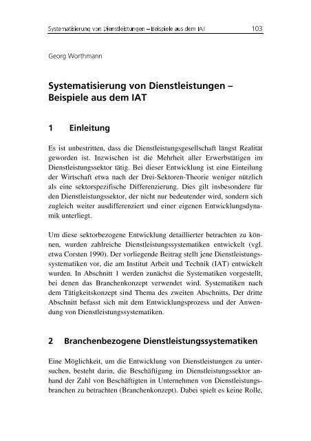 SYstematisierung von Dienstleistungen q Beispiele aus dem IAT