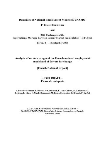 Dynamics of National Employment Models (DYNAMO) Analysis of ...