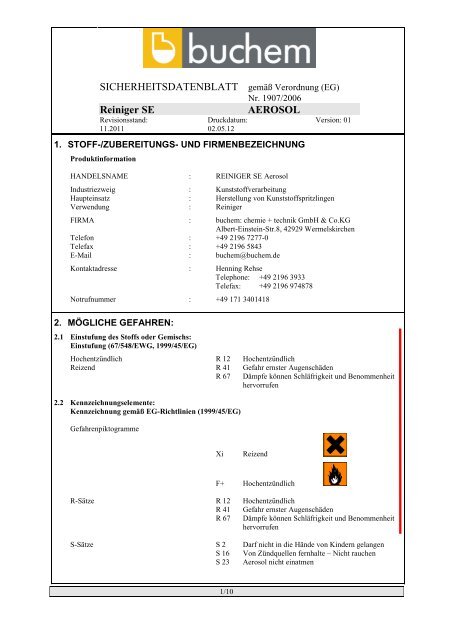 SICHERHEITSDATENBLATT nach Eg-Richtlinien 93/112/EWG