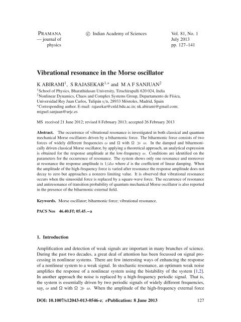 Vibrational resonance in the Morse oscillator - Indian Academy of ...