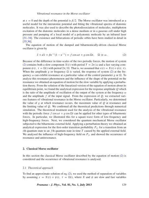 Vibrational resonance in the Morse oscillator - Indian Academy of ...