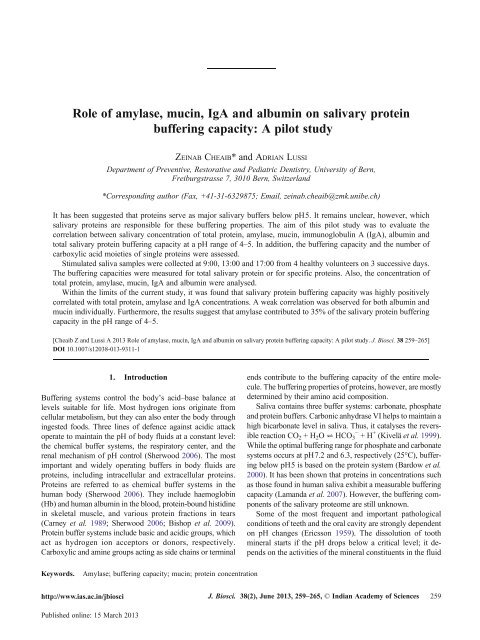 Role of amylase, mucin, IgA and albumin on salivary protein ...