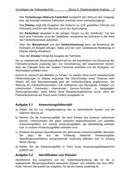 Ãbung 5 âObjektorientierte Analyseâ - Institut fÃ¼r Automatisierungs ...